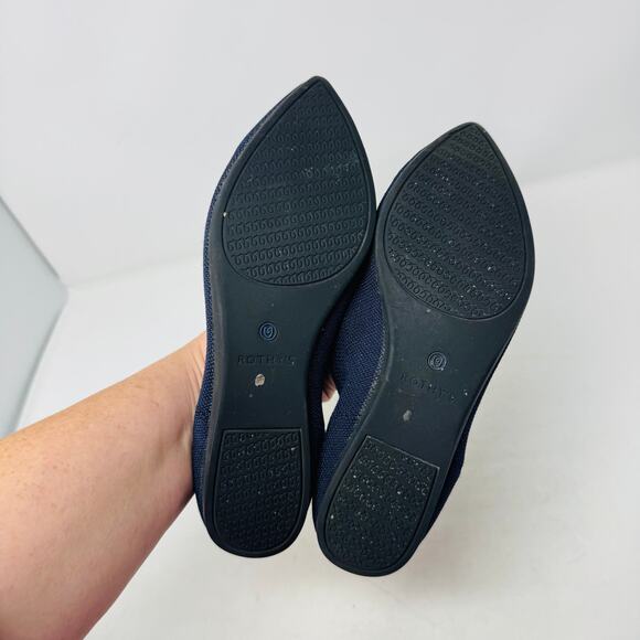 Rothy’s Navy Blue Pointed Toe Flats W9 Knit Sustainable Washable Lightweight - Picture 9 of 12